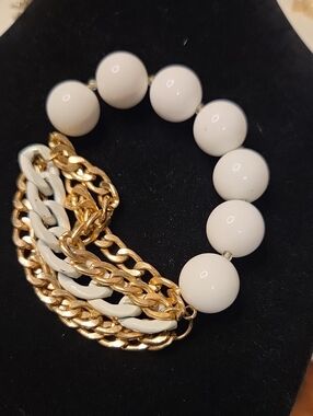 Gold Chain & White Bead Statement Bracelet